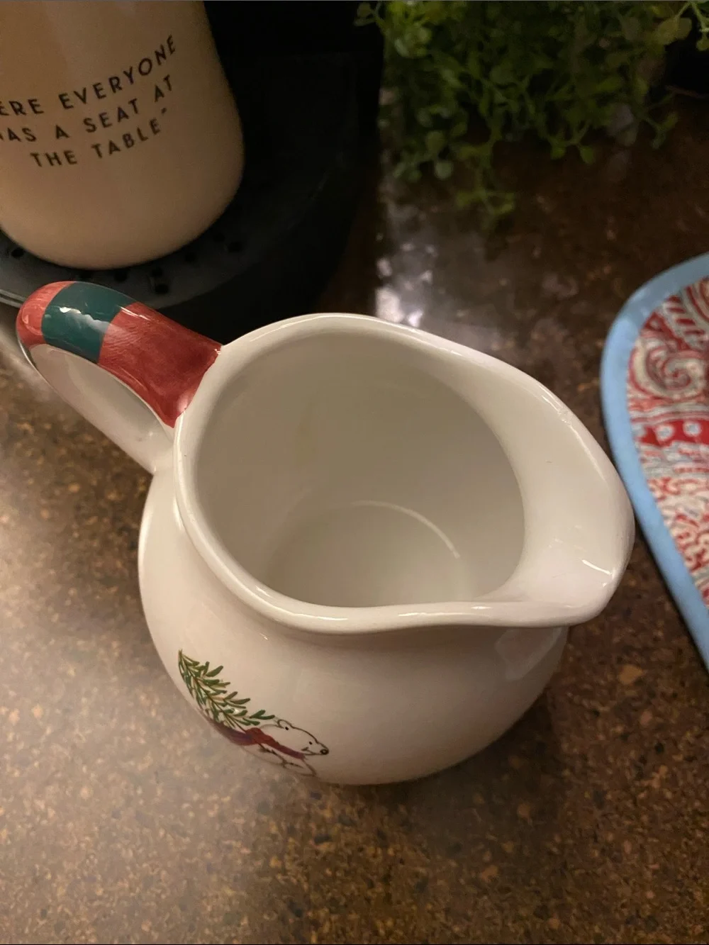 PFALTZGRAFF White “Snow Bear” Ceramic Pitcher/Creamer with Red & Green Handle